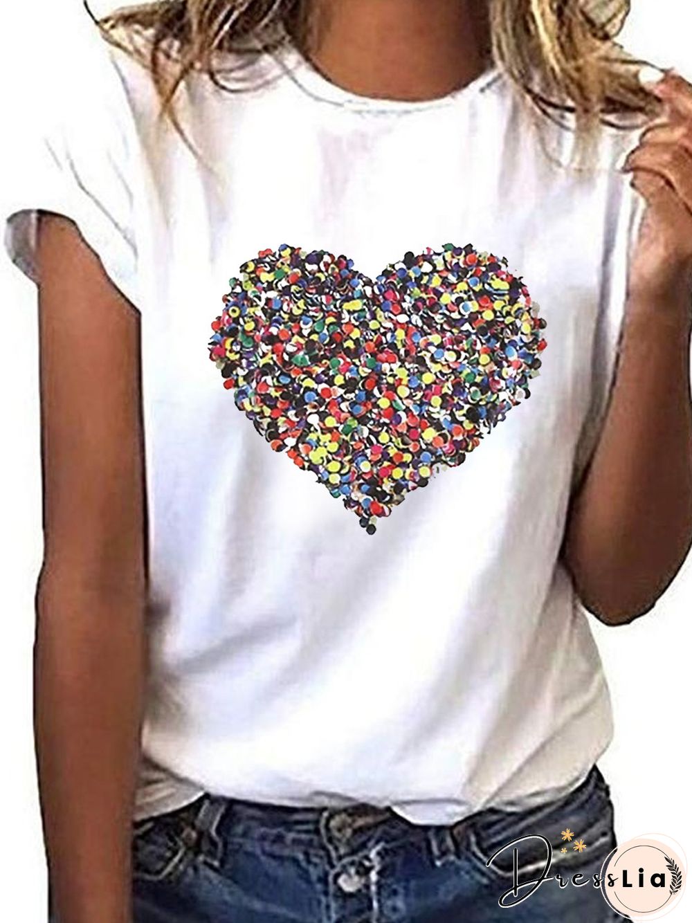 Plus Size Crew Neck Short Sleeve Vintage Cotton-Blend T-shirt