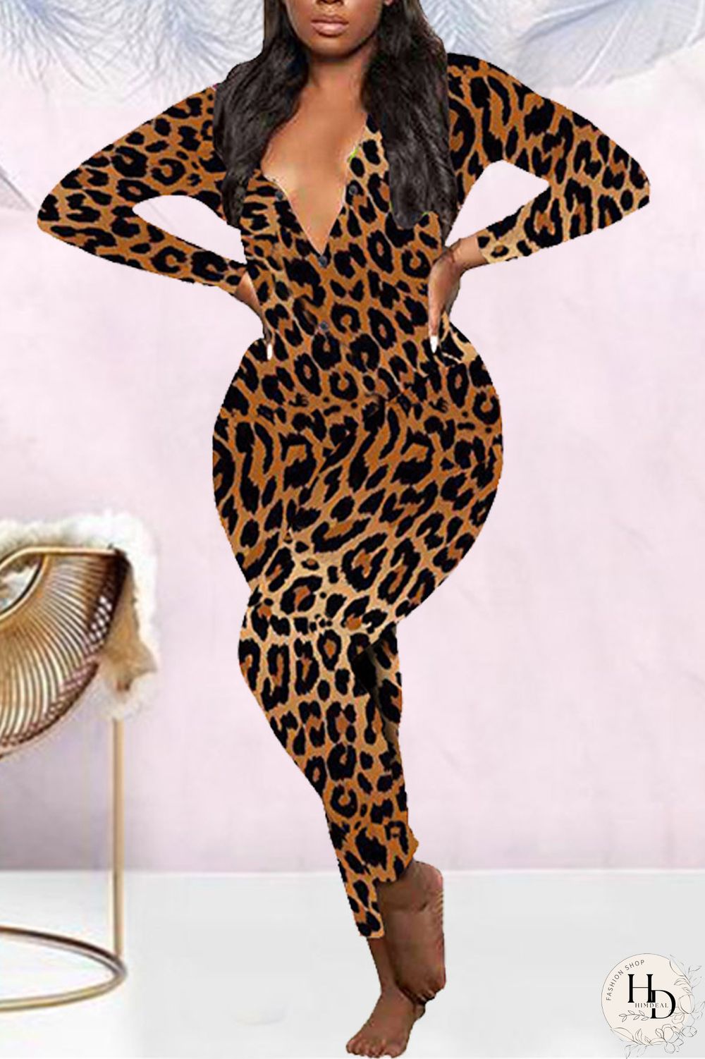 Multicolor Casual Living Print Basic V Neck Regular Jumpsuits