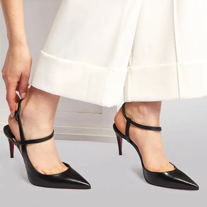 65mm Women Slingback Pumps Ankle Strap Jenlove Stiletto Mid Heel Close Pointed Toe Dress Red Bottoms Shoes-vocosishoes