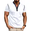 Cotton Blend Men's Short Sleeve Henley T-Shirt with Contrast Stitching and Button Placket by Inlyline