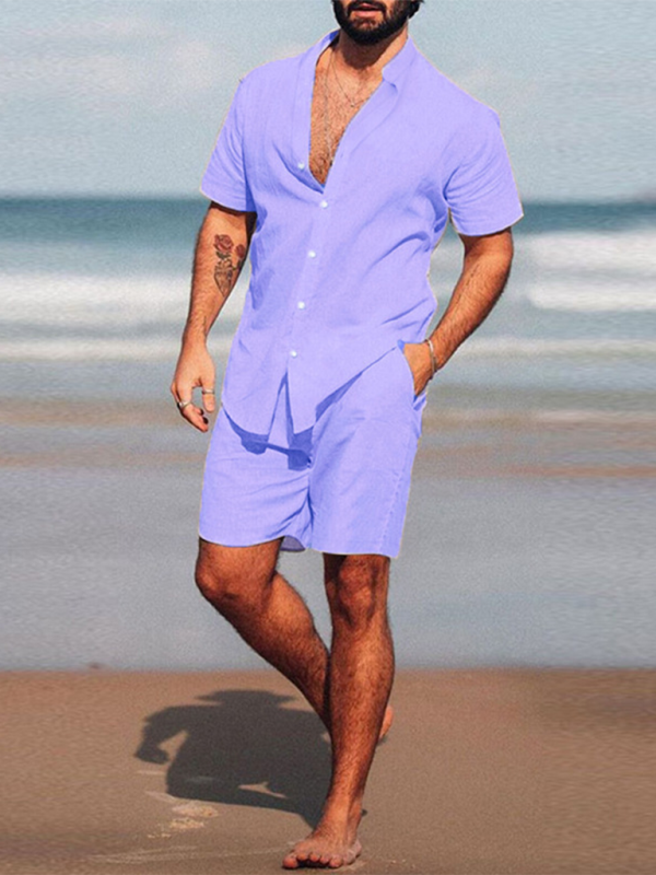 Mature Men's Casual Loose Long-sleeved Shorts Suits Two Piece Set