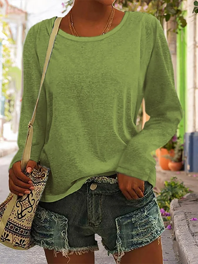 Solid Color Long-Sleeved Colorful Cotton T-Shirt