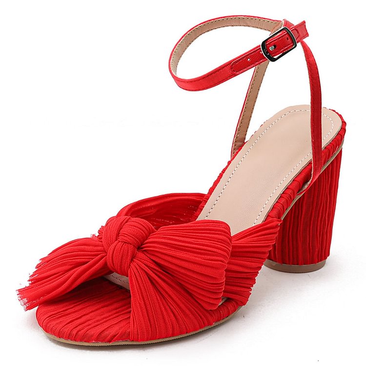 2022 New Fashion Summer Solid Sandals High Chunky Heels Open Toe Big Size 43 Butterfly Knot Elegant Weeding Party Women Shoes - Shop Trendy Women's Fashion | TeeYours