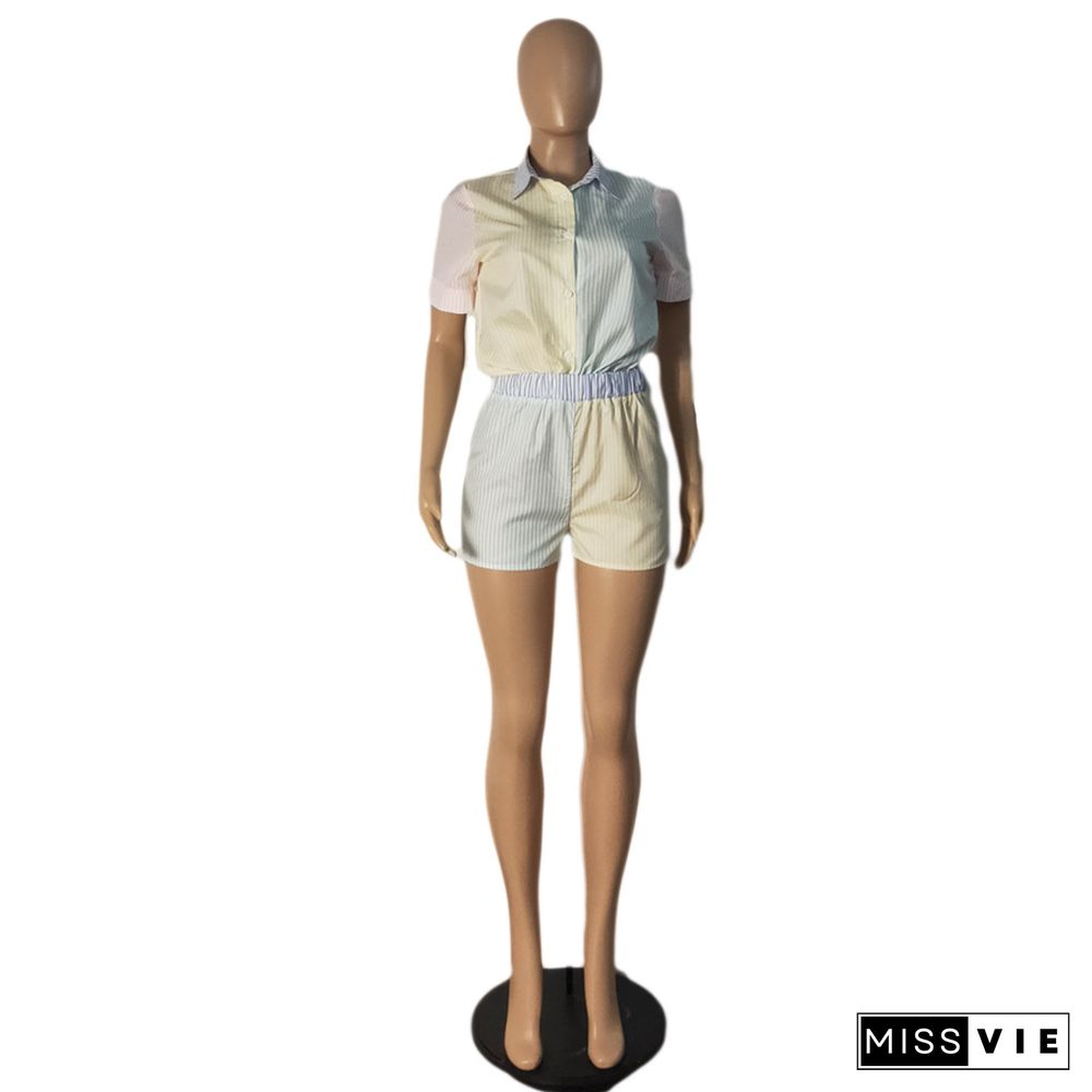 Striped Patchwork Shorts Two Piece Set