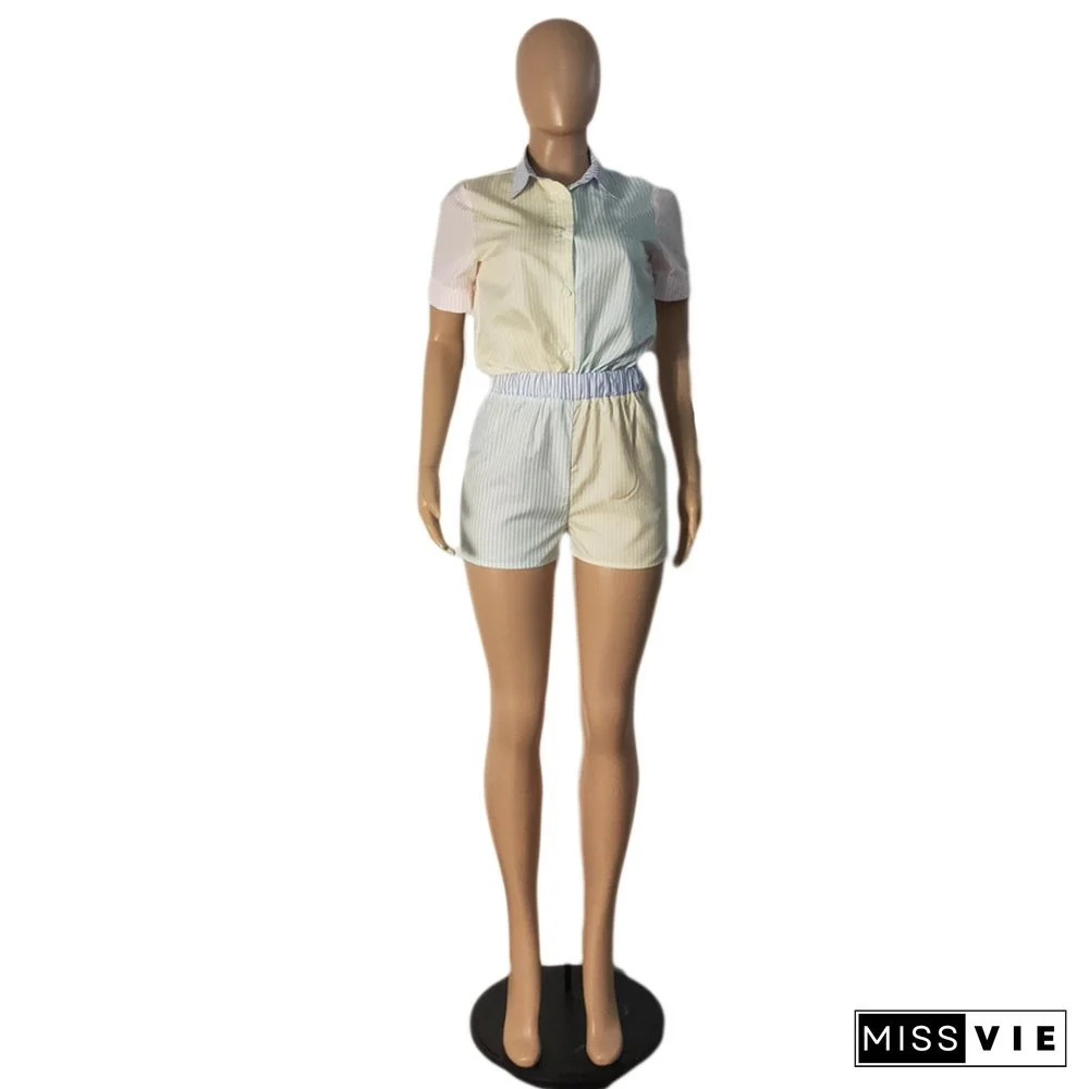 Striped Patchwork Shorts Two Piece Set