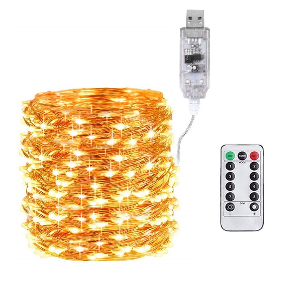 

USB LED String Fairy Lights Copper Wire Christmas Lamp with Remote Control, Warm light, 501 Original