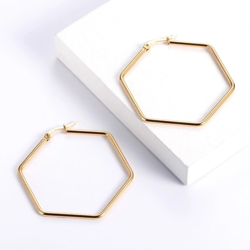 1 Pair Fashion Hexagon Plating 304 Stainless Steel 18K Gold Plated Stainless Steel Earrings