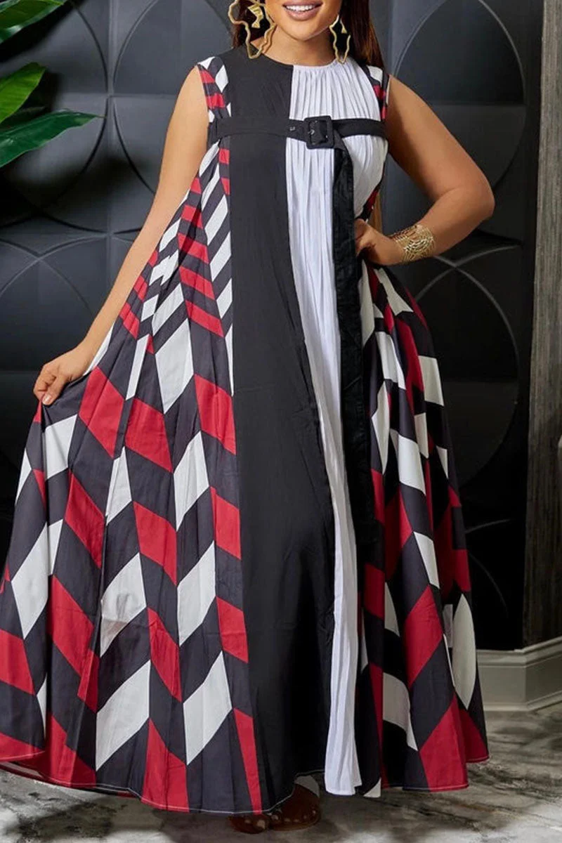 Casual Print Split Joint O Neck A Line Dresses