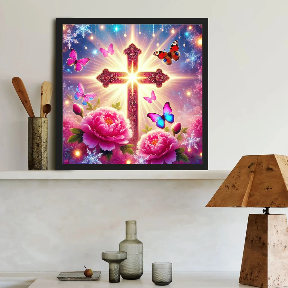 Diamond Painting - Full Round Drill - Flower Cross(Canvas|40*40cm)
