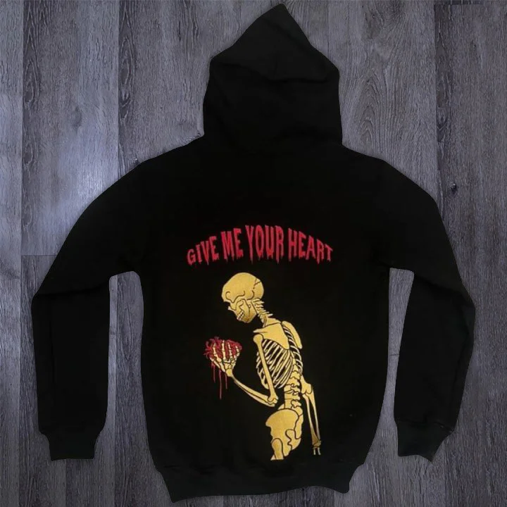 Street style skull print long-sleeved hoodie