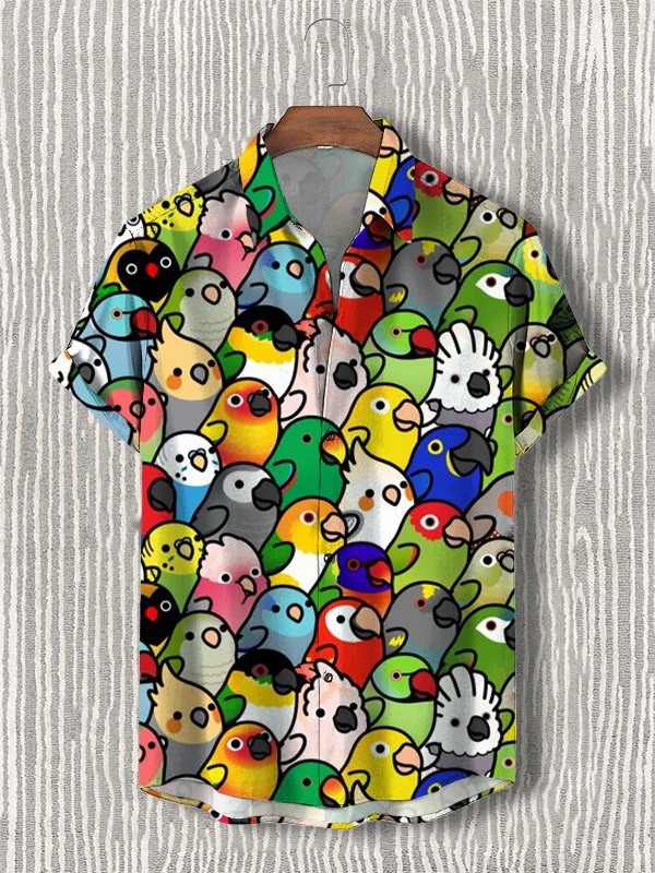Men's Portrait Of Various Parrots Art Print Short Sleeve Shirt