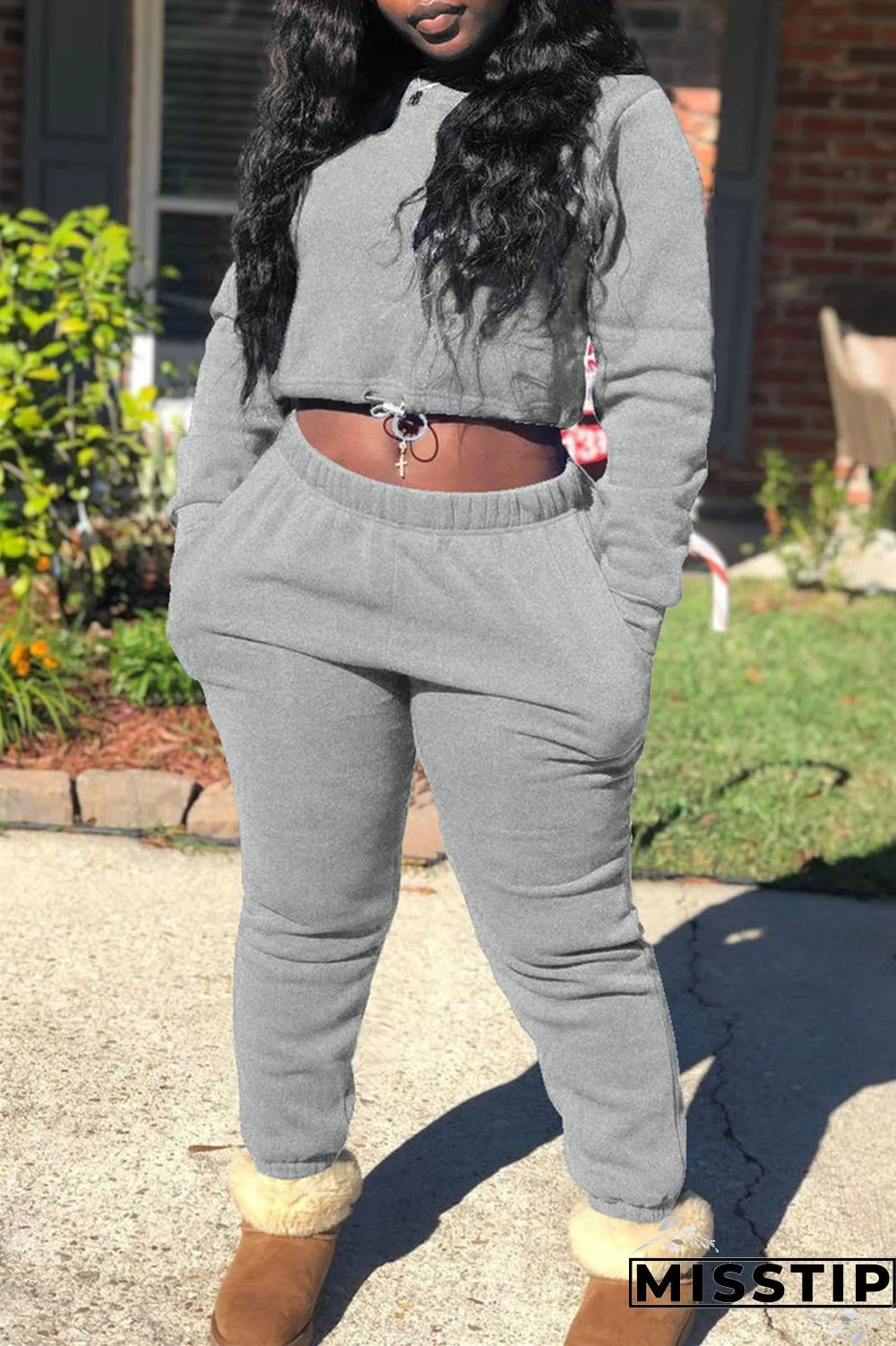 Coffee Fashion Casual Solid Basic O Neck Long Sleeve Two Pieces