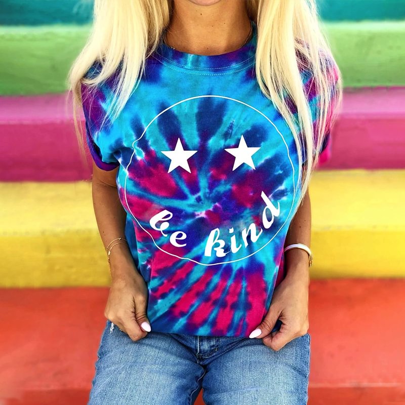 Round collar be kind tie-dye graphic tees