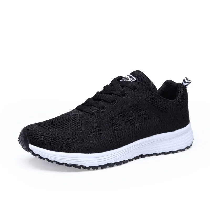 Women Casual Trainers Female  Lace Up Breathable Casual Sneakers Black White Flat Vulcanize Shoes Unisex Mesh Non Slip Footwear