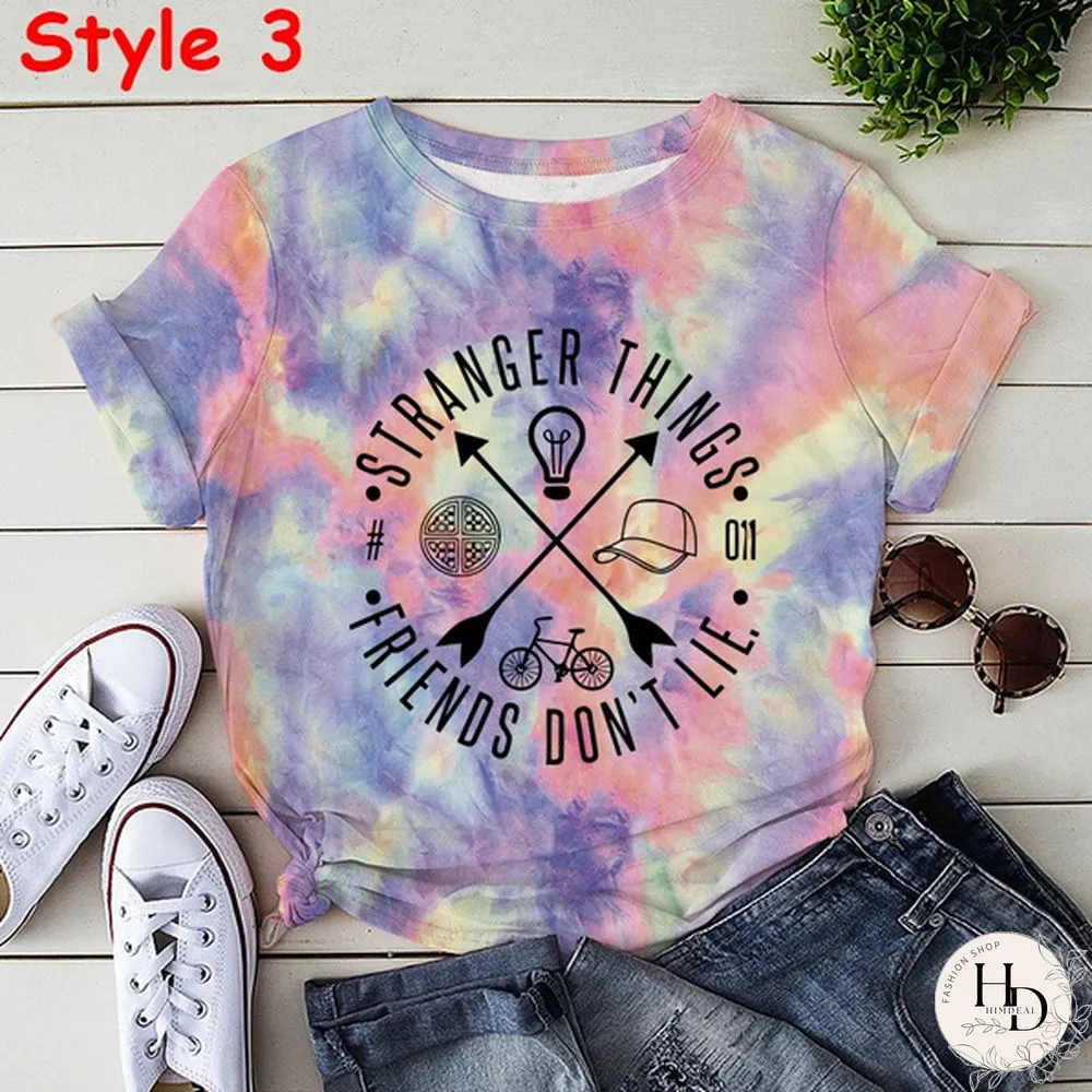 New Styles Stranger Things Tie-Dye Shirt Unisex Fashion Short Sleeve Summer Casual