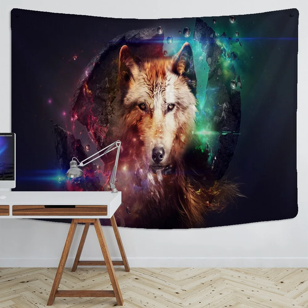 Animals Wolf Tapestry Background Psychedelic Wall Hanging Tribal Animal Sheets Wolf Tapestry Home Decor Beach Mat