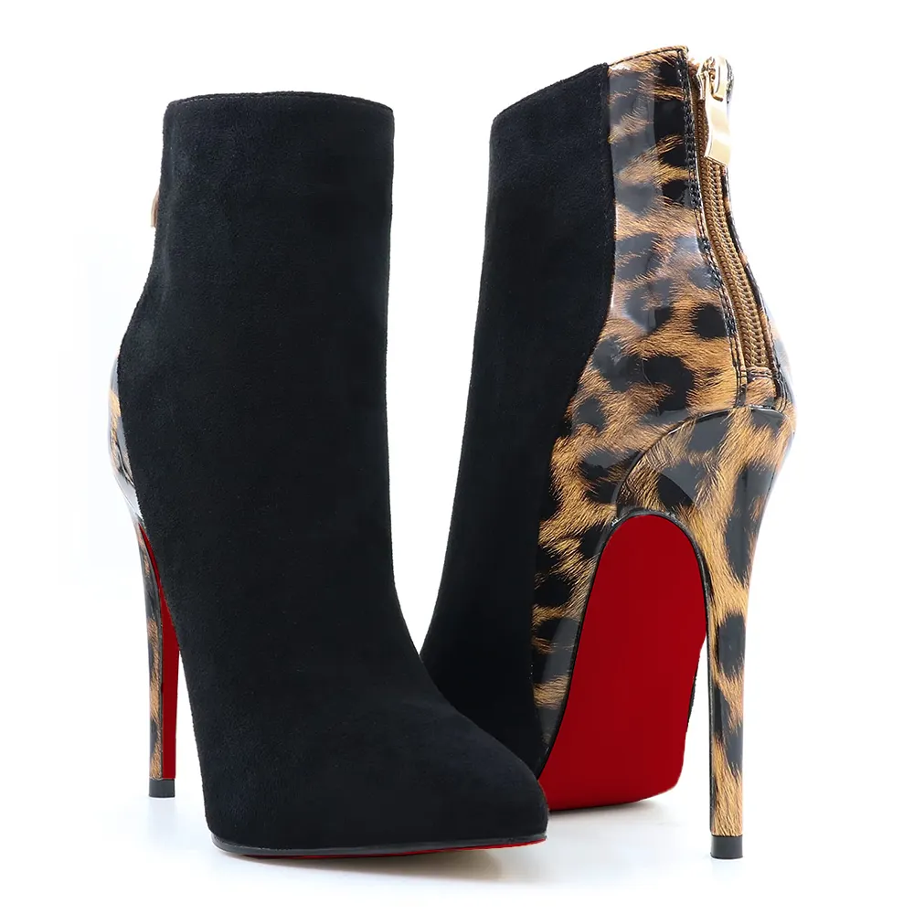 120mm Women's Ankle Boots Closed Pointed Toe Red Soles Stilettos Pattern Booties-vocosishoes