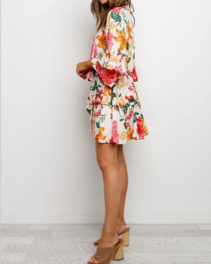 Stylish round neck long sleeve printed dress