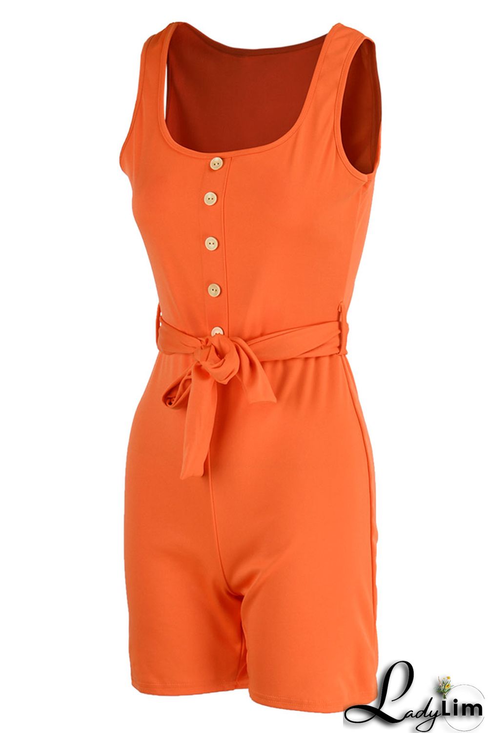 Orange Casual Solid Bandage Split Joint U Neck Straight Jumpsuits