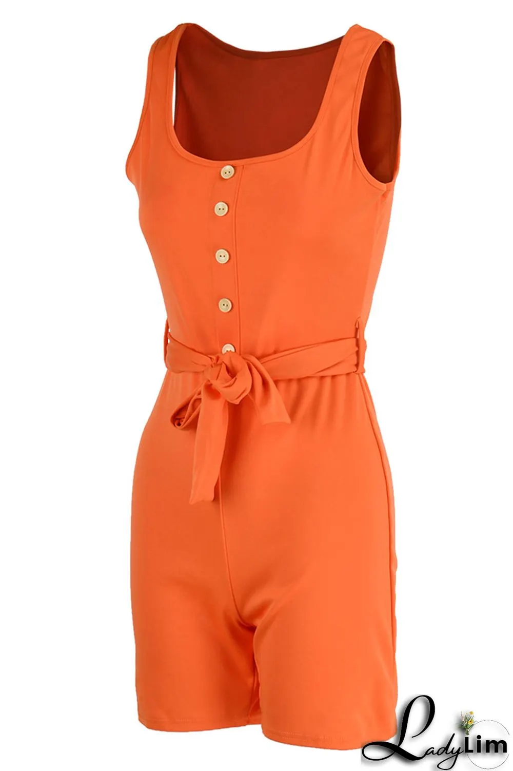 Orange Casual Solid Bandage Split Joint U Neck Straight Jumpsuits