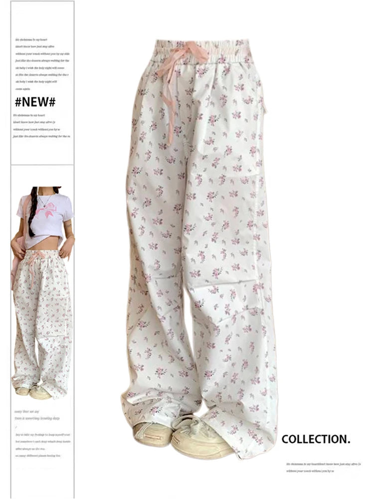 Aiertu Women's Flower Print Pants Y2k 2000s Fashion High Waist Baggy Trousers Harajuku Wide Leg Pants 90s Aesthetic Fashion Clothes New Aiertu
