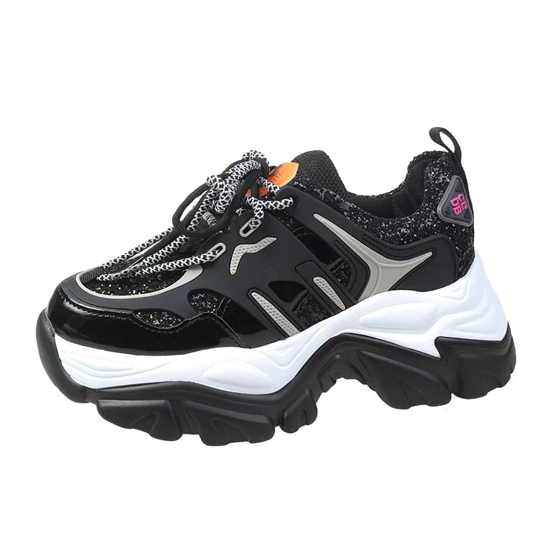 Green Glitter Basketball Sneakers For Women Fashion Platform Chunky Sneakers Woman 2022 Spring Thick Bottom Sports Shoes