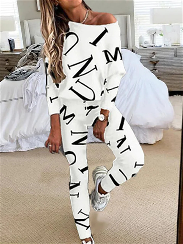 Women's Loungewear Sets Sweatsuit 2 Pieces Letter Sport Comfort Home Street Vacation Polyester Off Shoulder Long Sleeve Pullover Pant Fall Spring Black Pink