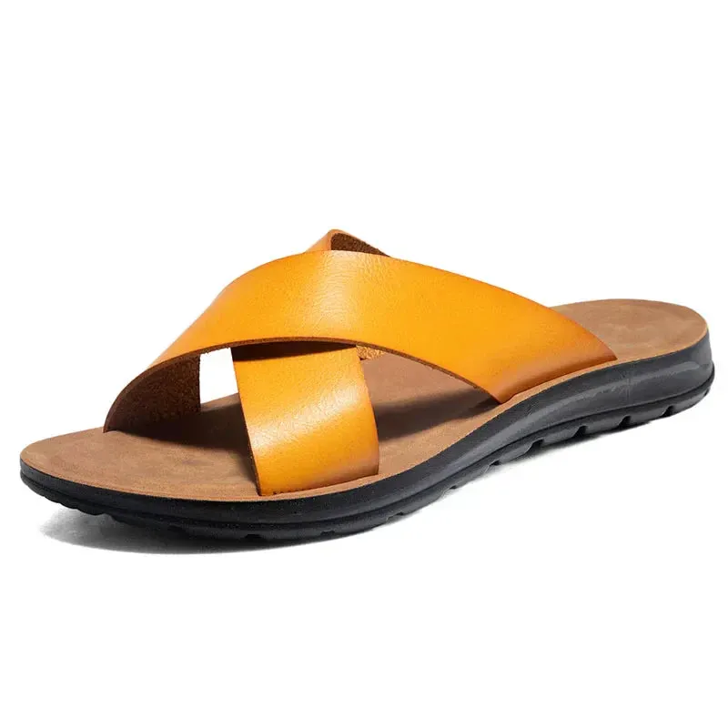 Men's Leather Slide Sandals &ndash; Cushioned Ergonomic Footbed &ndash; view 2