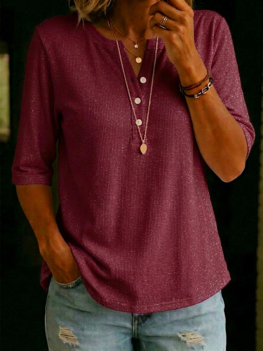Cozy Classic Henley-collar Shimmer T-shirt mysite idetrend