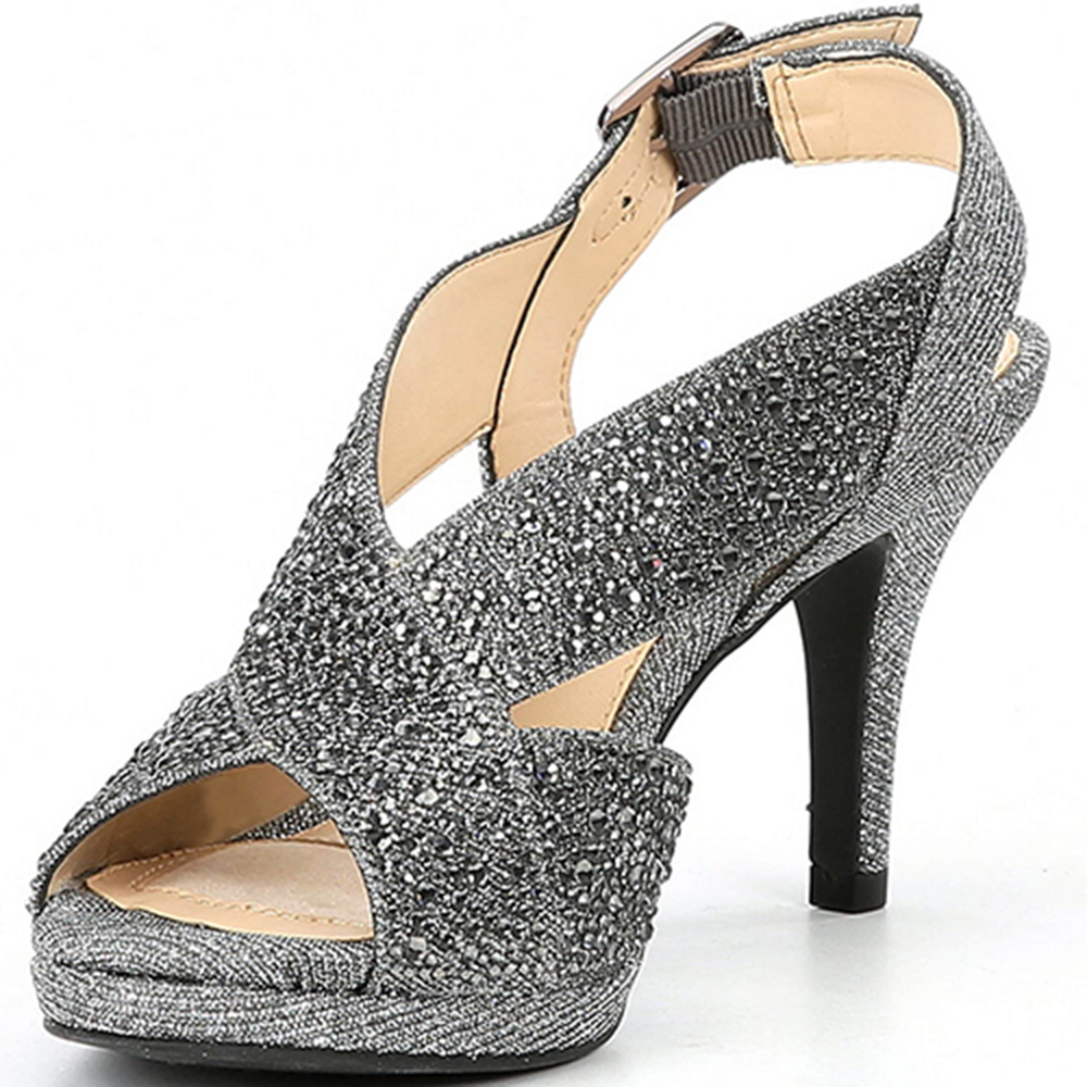 Silver Glitter Open Toe 3'' Stiletto Heel Strappy Sandals Nicepairs