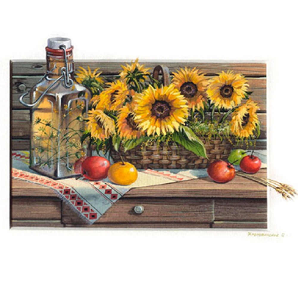 

40*30CM - Round Drill Diamond Painting - Sunflower Basket, 501 Original