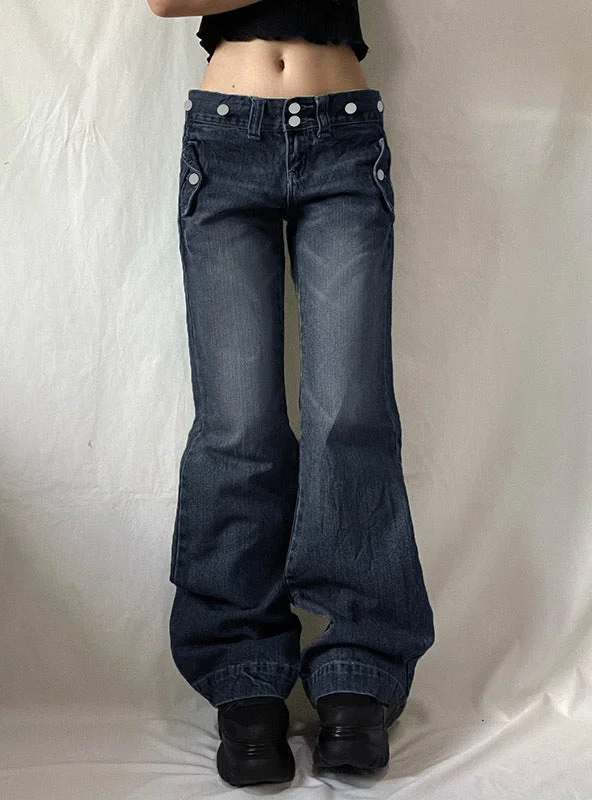 Low Waist Metal Buttons Straight Jeans