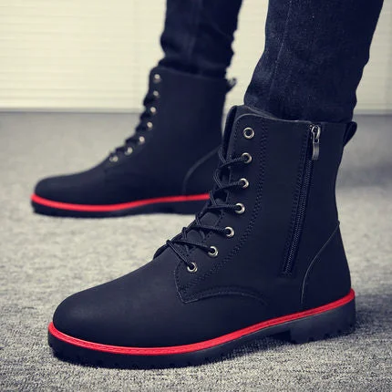 2021 Men Boots British Red High Top Mens Army Boots Korean Zipper Men's Snow Winter Boots Cowboy Boots for Men BLACK size 39-44