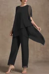 Plus Size Asymmetric Hem Split Sleeve Two Pieces Set Pant Suits