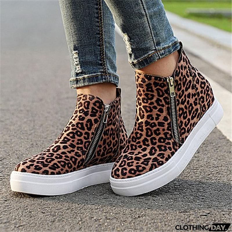 Comfortable Side Zipper Platform Wedge Heel Suede Shoes