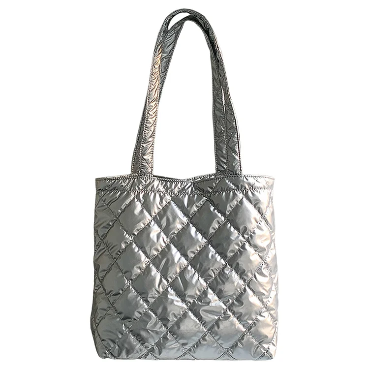 Women Down Satchel Bag Casual Trendy Sling Bag Slouchy Travel Bag (Silver)