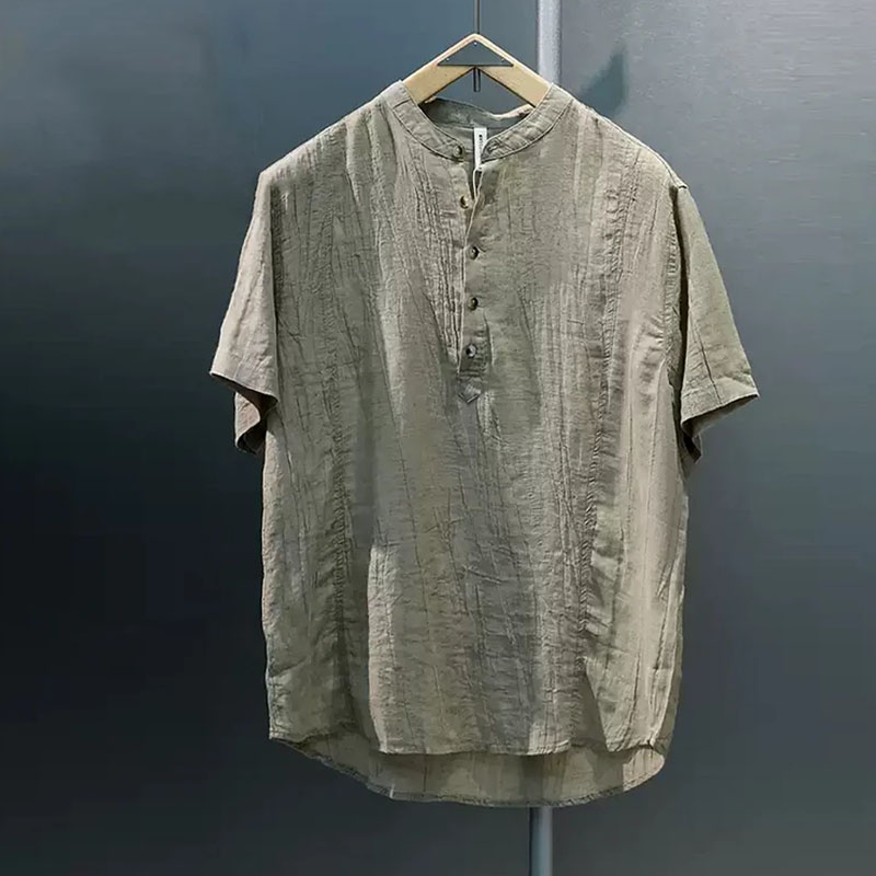 Men's Draped Tencel Linen Short Sleeve Shirt