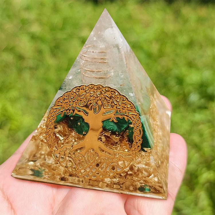 Clear Crystal with Green King Stone Orgone Pyramid