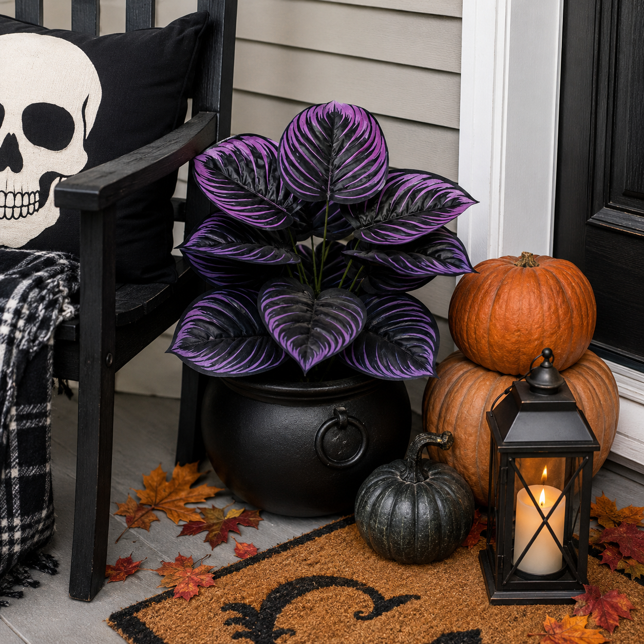 Midnight Violet Artificial Foliage – Halloween Porch & Gothic Decor