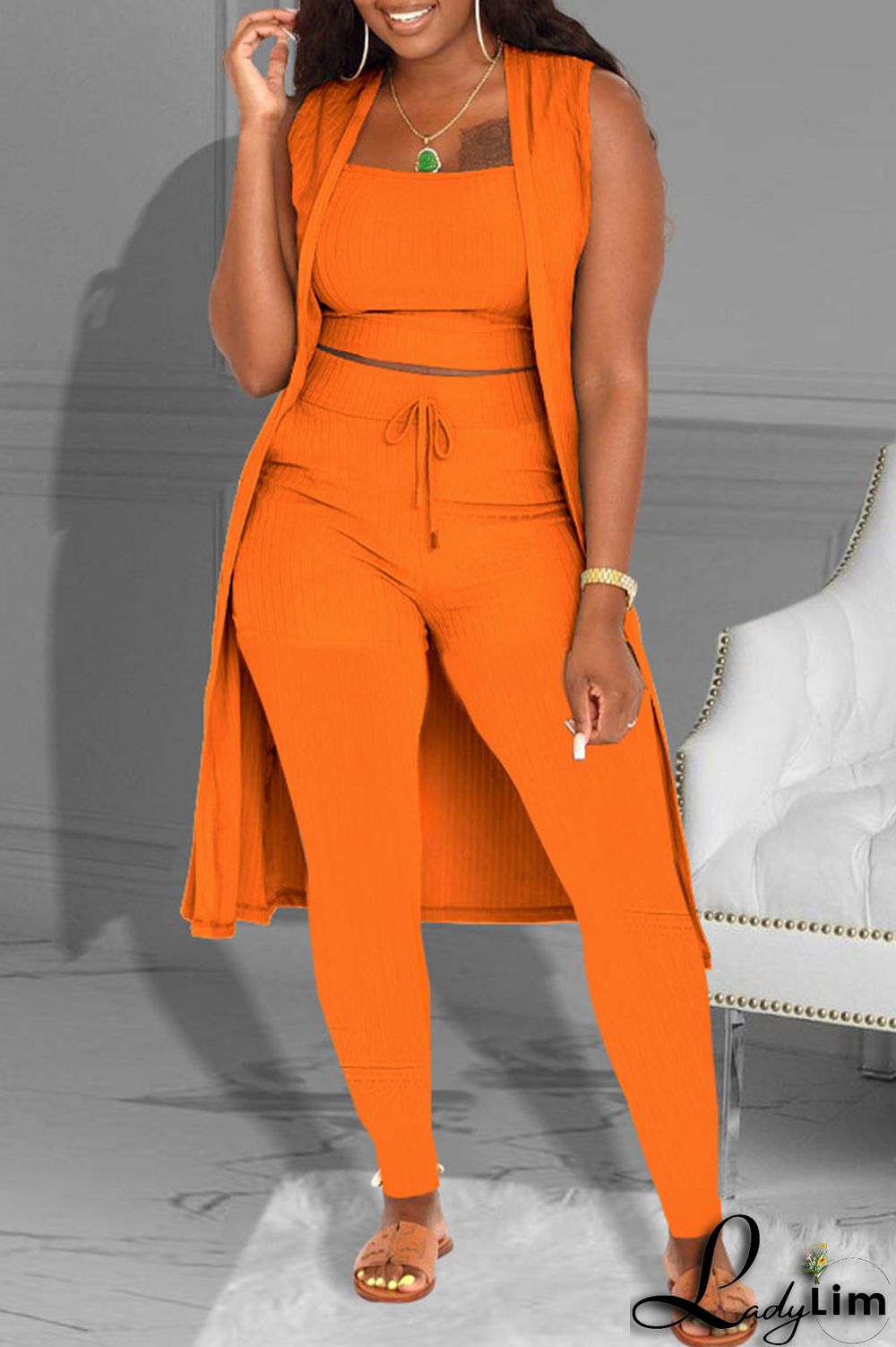 Sky Blue Fashion Casual Solid Patchwork Sleeveless Three-piece Set