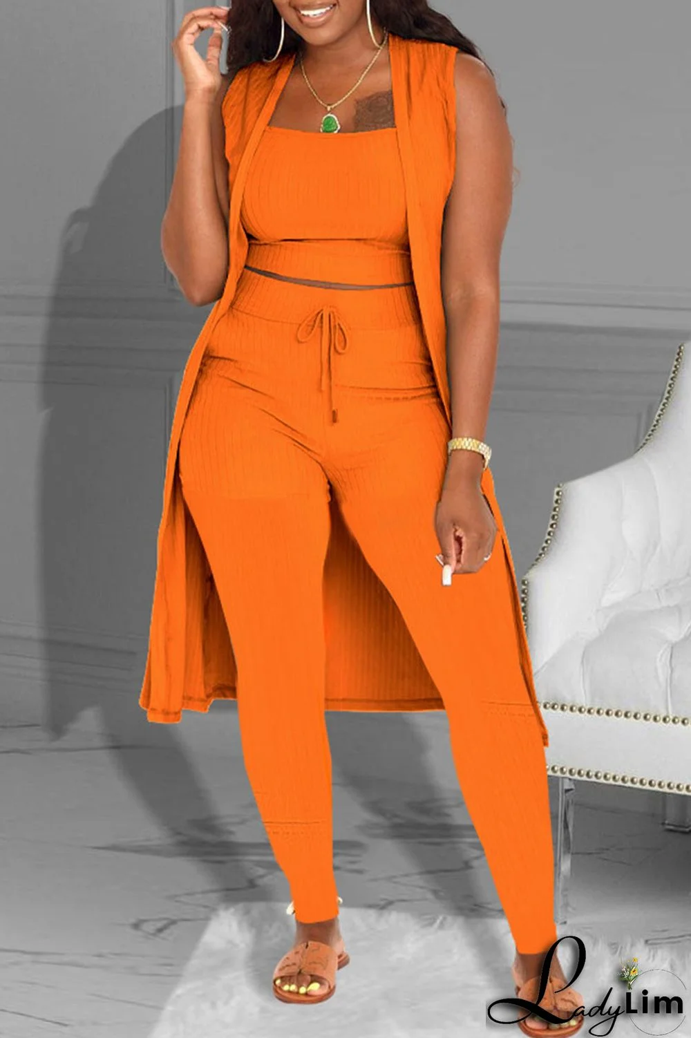 Sky Blue Fashion Casual Solid Patchwork Sleeveless Three-piece Set