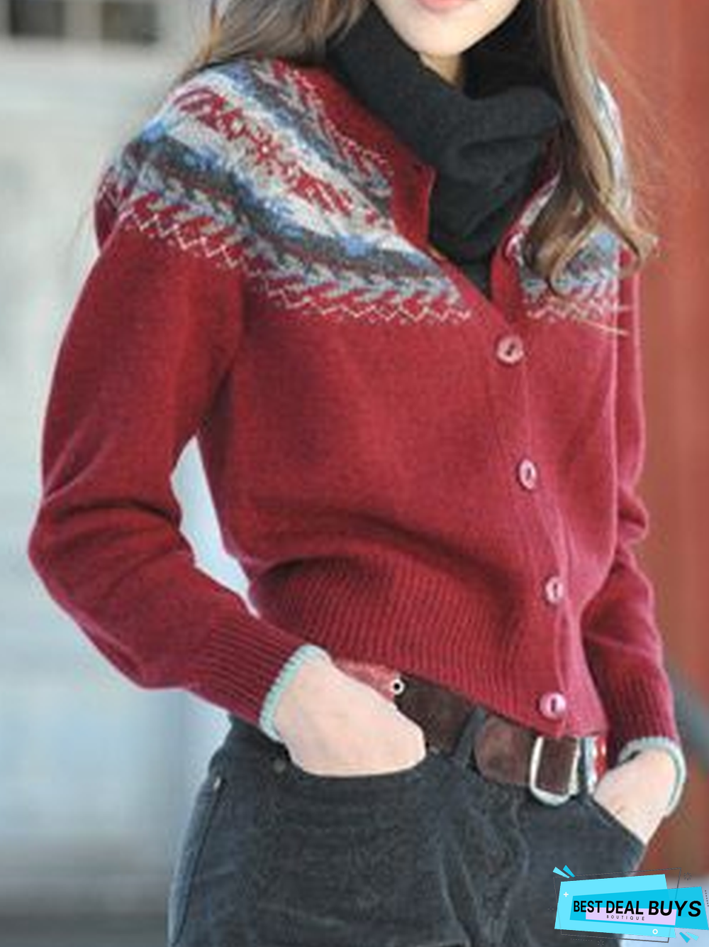 Red Round Neck Long Sleeve Sweater