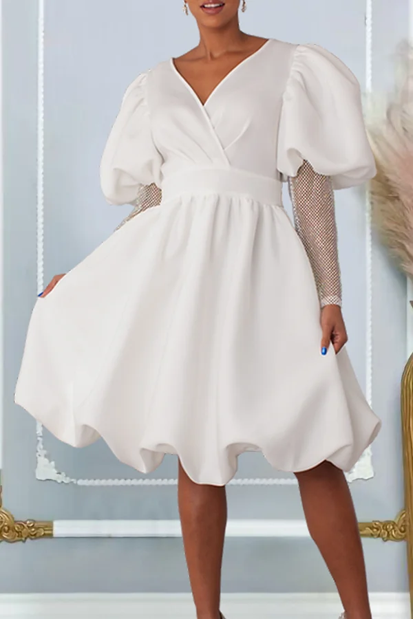 V-Neck Puff Sleeve Dress