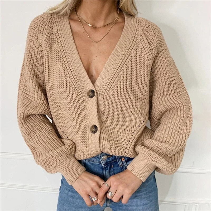 Women Solid Cardigans Autumn Casual Batwing Sleeve Knitted Sweater Fashion Oversize V-Neck Button Female Knitwear Outwear