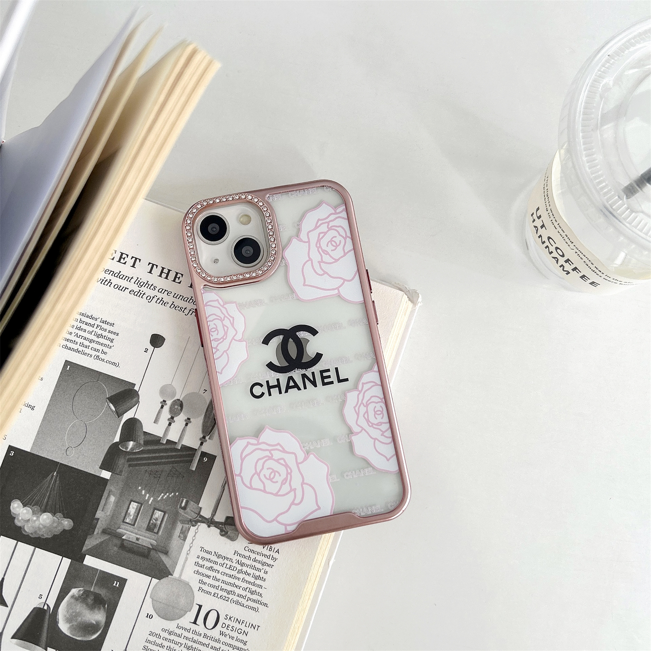 Electroplating Chanel Camellia Transparent Back Panel Apple iPhone Case Cover