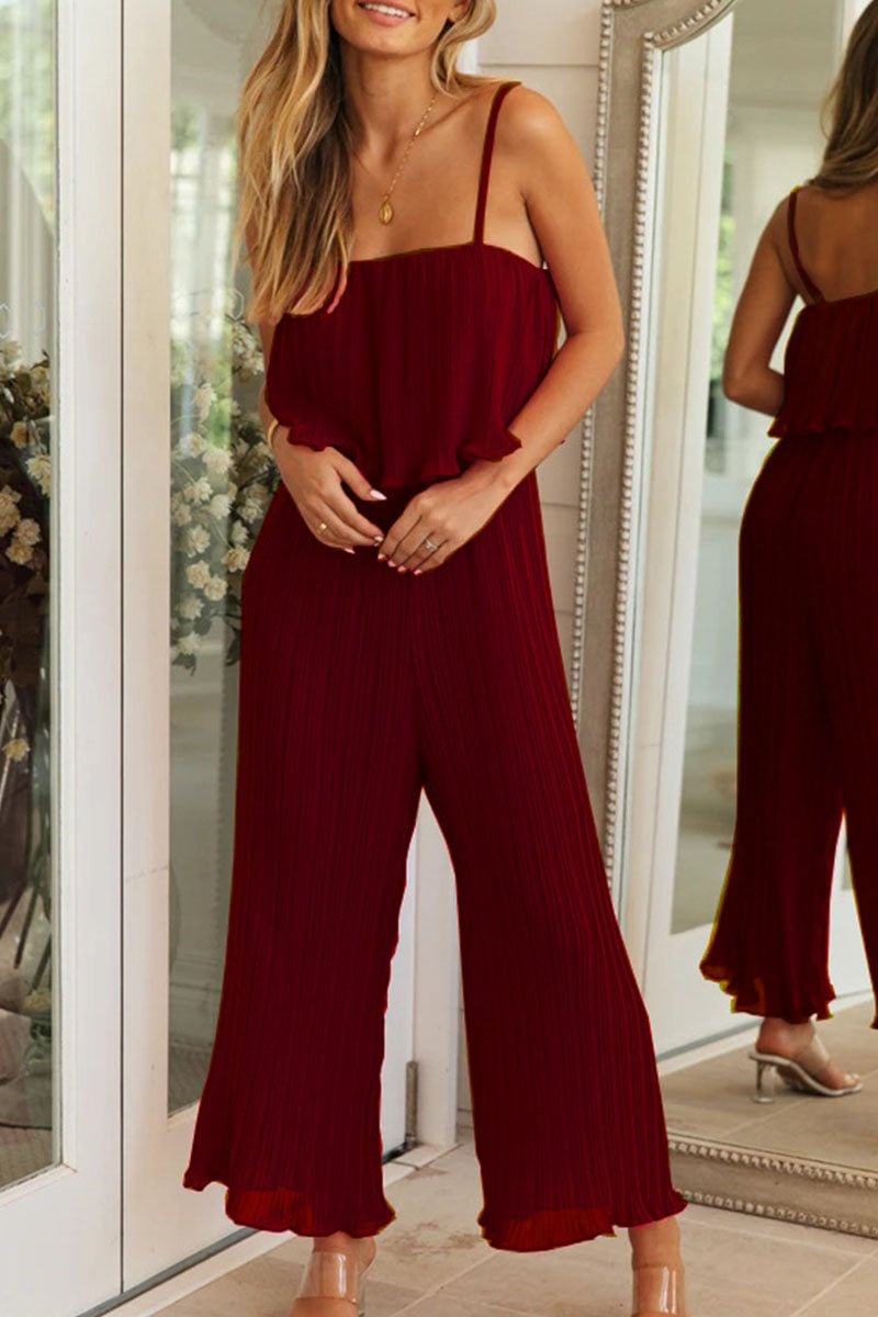 Fashion Casual Solid Patchwork Spaghetti Strap Loose Jumpsuits