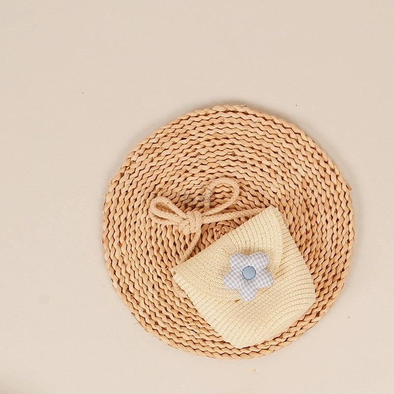 Women’s Small Straw Flower Cute Square Open Shoulder Bag