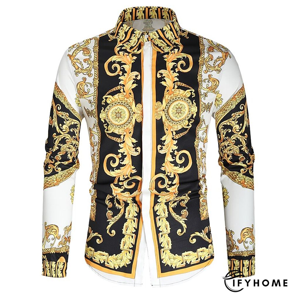 Men's Shirt Prom Shirt Classic Collar Spring &  Fall Long Sleeve Black White Red Geometric Party Casual Clothing Apparel Print | IFYHOME