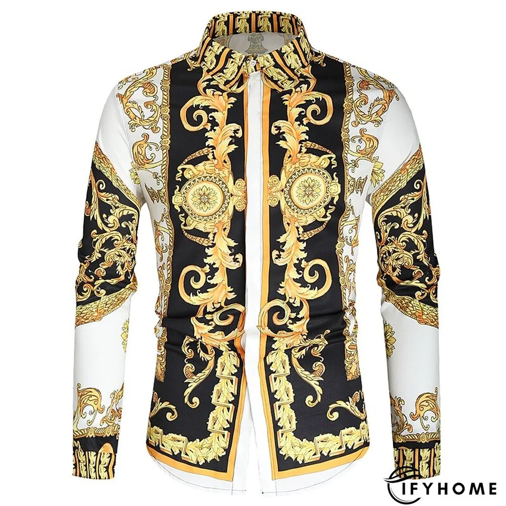 Men's Shirt Prom Shirt Classic Collar Spring &  Fall Long Sleeve Black White Red Geometric Party Casual Clothing Apparel Print | IFYHOME