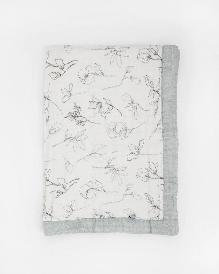 Organic Cotton Muslin Baby Quilt - Pencil Floral